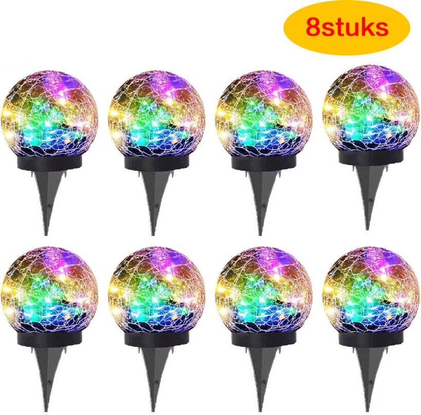 Solar Tuinverlichting (8stuks)- Glazen bol gazon -LedTuinverlichting op zonne energie- breukglaslook Kleurlicht LED-zonnelamp -stoep buitenlamp nachtlichtje decor tuinlamp geleide nachtlamp scheur -Buiten licht glazen lamp