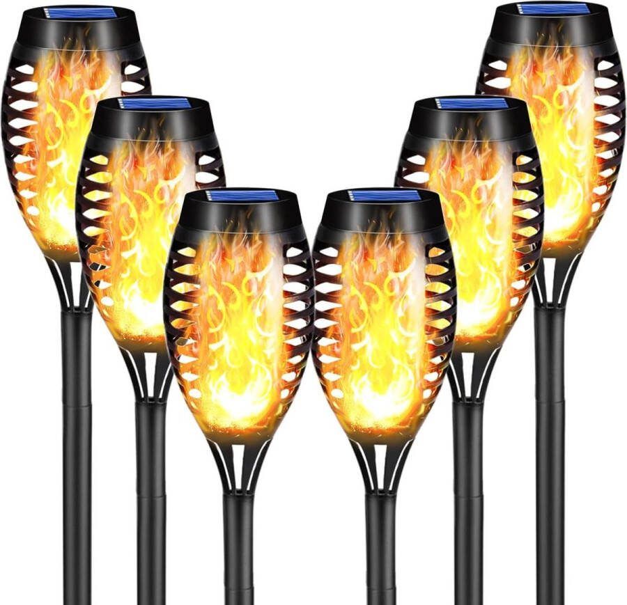 Solar zaklamp voor buitentuin 6-pack 12 LED-zonnelamp met realistisch vlameffect IP65 waterdichte tuinfakkels Solar Pathway achtertuin gazonverlichting 6-pack