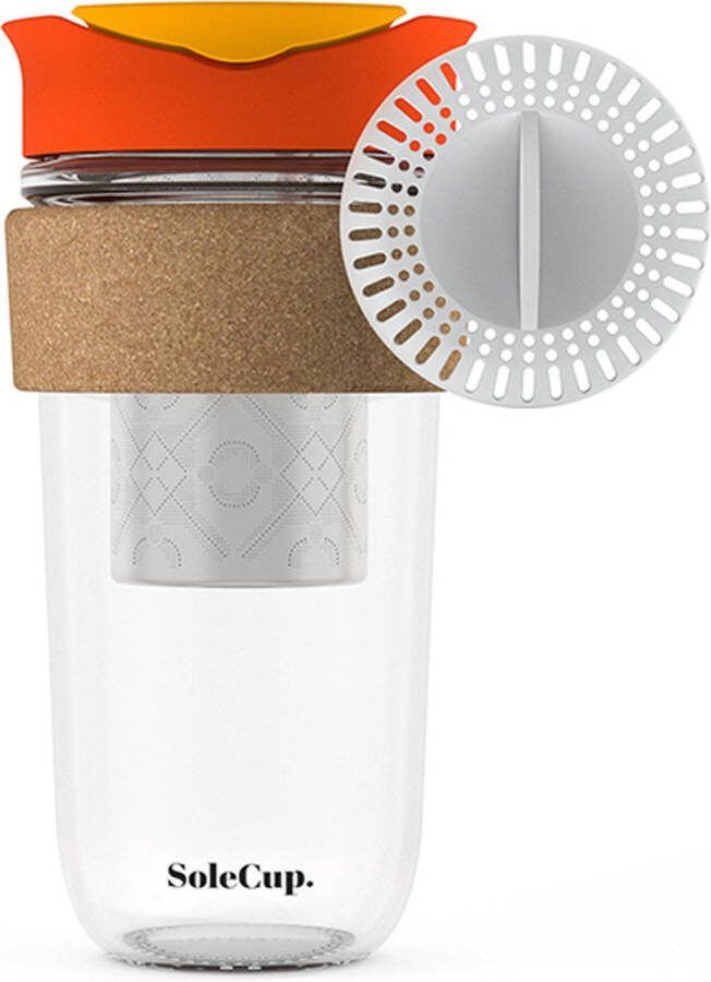 SoleCup koffie beker to go 3 in 1 reisbeker met kurk rand 530 ml -Oranje geel