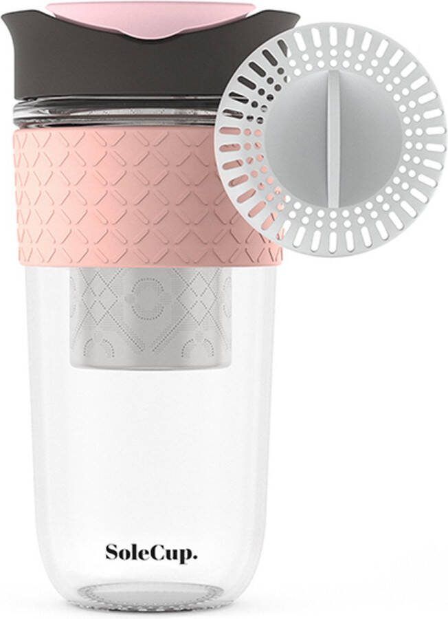 SoleCup koffie beker to go 3 in 1 reisbeker met siliconen rand 530 ml donker grijs roze