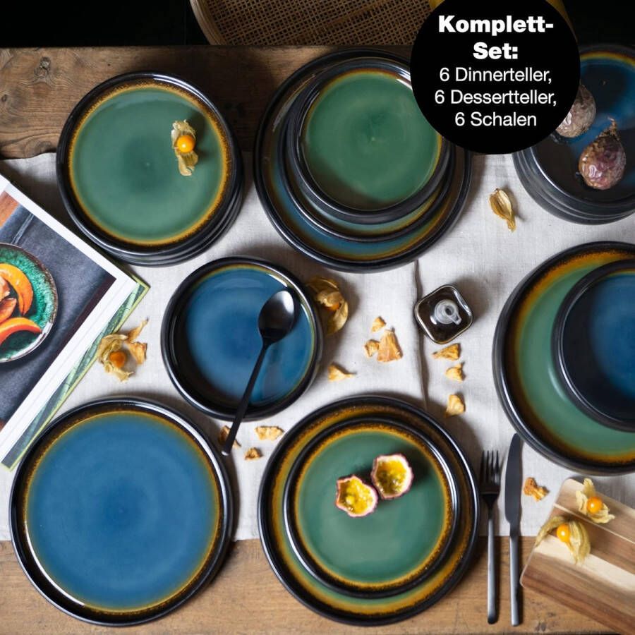 Solid 18-delig tafelservies van aardewerk voor 6 personen tafelservies voor 6 personen bestaande uit 6 eetborden kleine borden soepborden