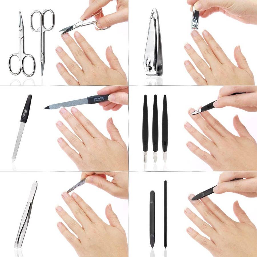 Solingen Mega Manicureset Heren en Dames 12-delig Nagelset Heren en Dames met alles wat je nodig hebt voor manicure en pedicure in hoogwaardig echt lederen etui Manicureset Solingen