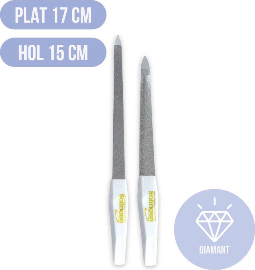 Solingen Professionele Diamant Nagelvijl Set 2 Stuks 17 cm Plat 15 cm Hol Duitse Kwaliteit Nagelvijl Metaal Met Fijne en Grove Kant Ideale Nagelvijl Natuurlijke Nagels Nagelriem Duwer Manicure Mooie & Verzorgde Nagels