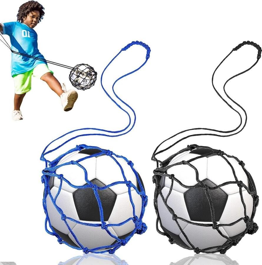 Solo-oefentrainingshulp voetbaltrainer verstelbare voetbaltrainingsriem voor kinderen en volwassenen past op 3-4-5 voetballen Voetalbal trainingsmateriaal