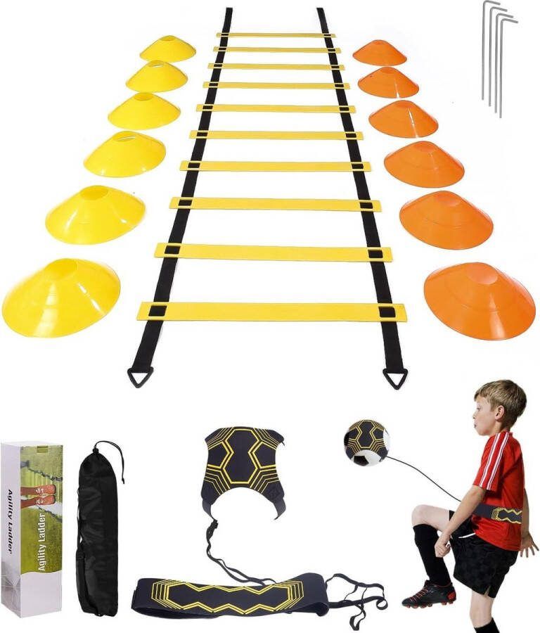 Solo Training Behendigheidsladder Kick Trainer voor Voetbal 6 Meter 12 Schijf Kegels Snelheid en Behendigheid Trainingsspellen Voetalbal trainingsmateriaal