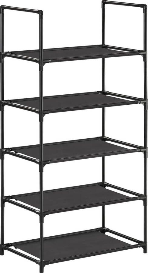 SONGMICS Schoenenrek 5 niveaus schoenenrek schoenenopberger smal 28 x 45 x 89 cm metalen frame planken van vliesstof voor hal slaapkamer zwart LSH005B02