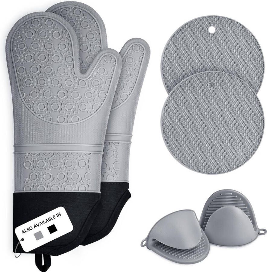 Sopito ovenwanten van siliconen set van 6 pannenlappen handschoenen 230 °C hittebestendige extra lange antislip ovenhandschoenen voor koken bakken oven magnetron ovenhandschoenen