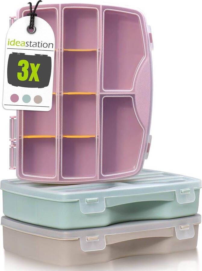 Sorteerdoos 3 stuks 19 x 15 cm Pastel Organizerbox met transparant deksel Sorteerdozen voor kleine onderdelen knutselmateriaal strijkkralen schroeven speelgoed