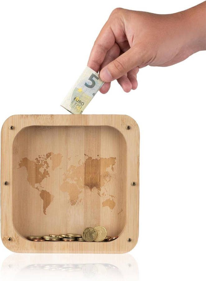 Spaarpot 18L x 3B x 18H Gemaakt van Hout Voor Kinderen & Volwassenen