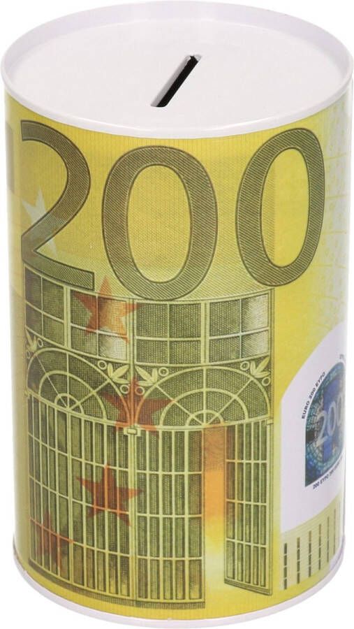 Merkloos Spaarpot blik 200 euro biljet geel 8 x 11 cm Spaarpotten
