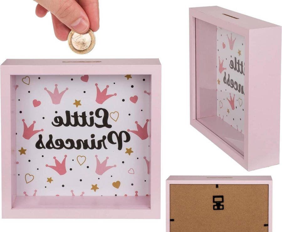 Spaarpot Houten Princess Frame 20 x 20 cm Roze