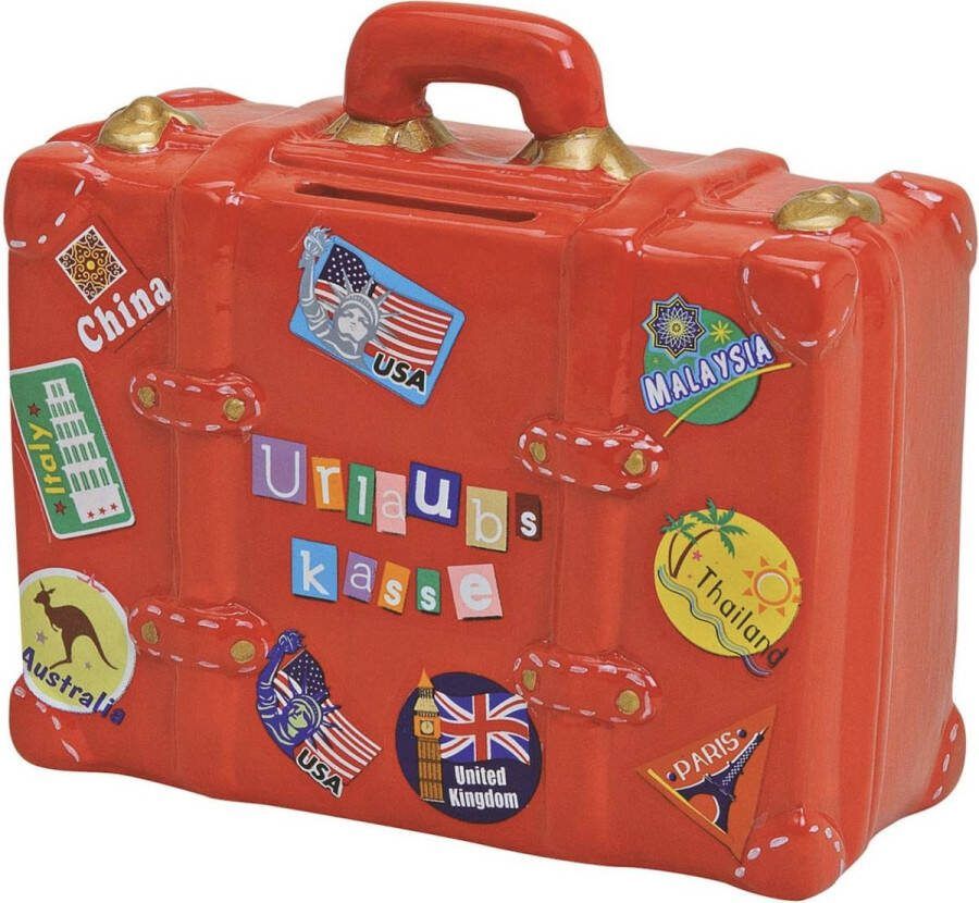 Spaarpot in reiskoffer look rood 14x13 cm spaarpot vakantiekas reiskas cadeau-idee