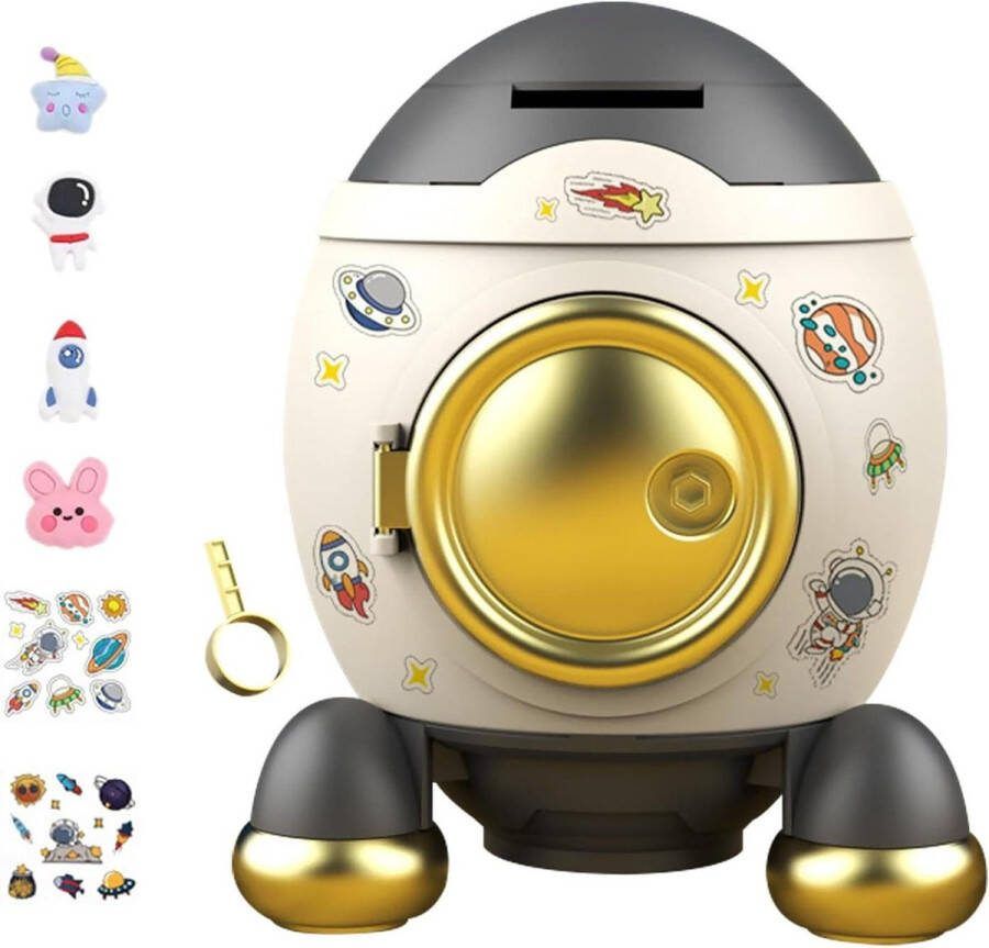 Spaarpot Kinderen Spaarpot Grote Spaarvarken Raket Astronaut Meisjes Jongens Gepersonaliseerd Cartoonstickers-Sleutelontgrendeling