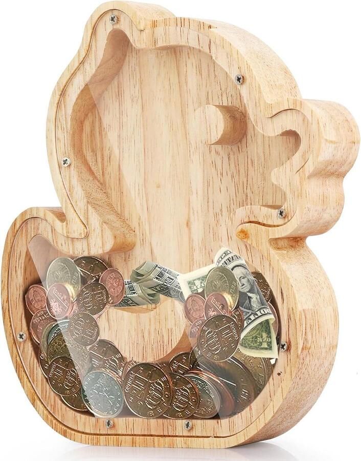Spaarpot Kinderen Spaarpot Houten Spaarpot Gele Eend Gepersonaliseerd Verjaardagscadeau Woondecoratie