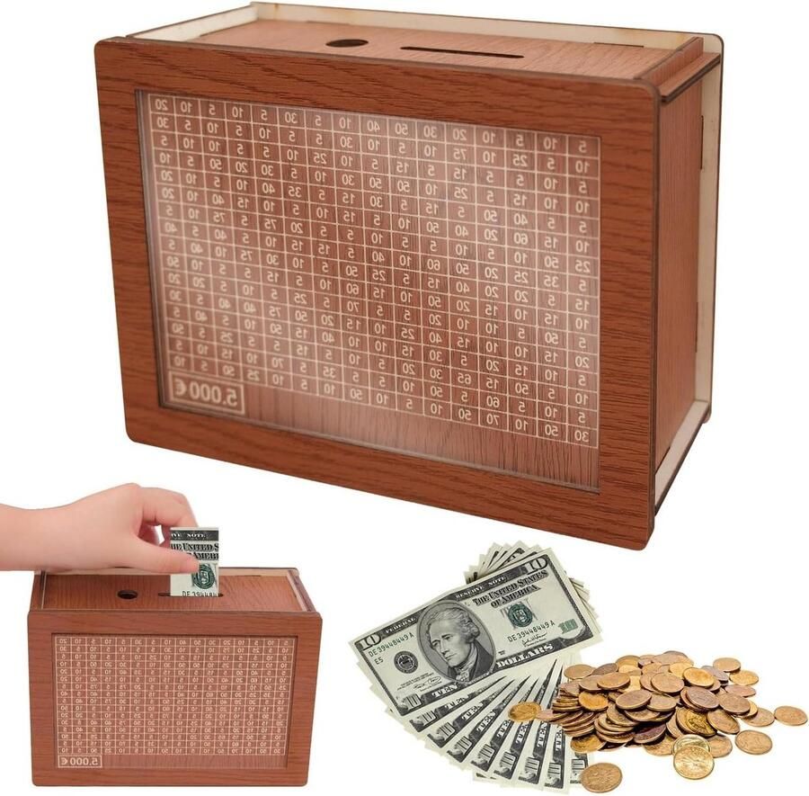 Spaarpot met Teller Houten Geldbank Houten Cash Saving Box Teller voor Kinderen Volwassenen (Lichtbruin-5000 €) spaarpot volwassenen