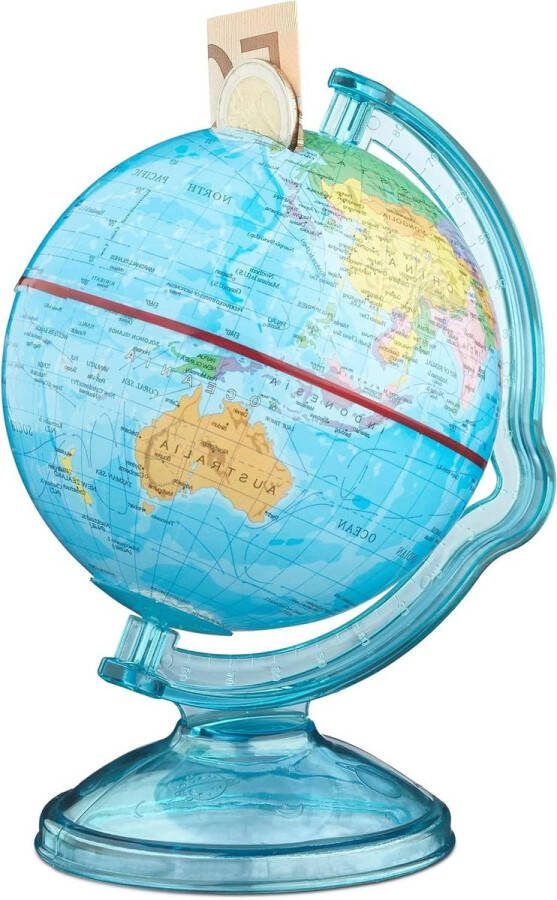 Spaarpot Kinderen Spaarpot Wereldbol Draaibaar Blauw Kinderen Reizen Globe HBD Engels Opschrift