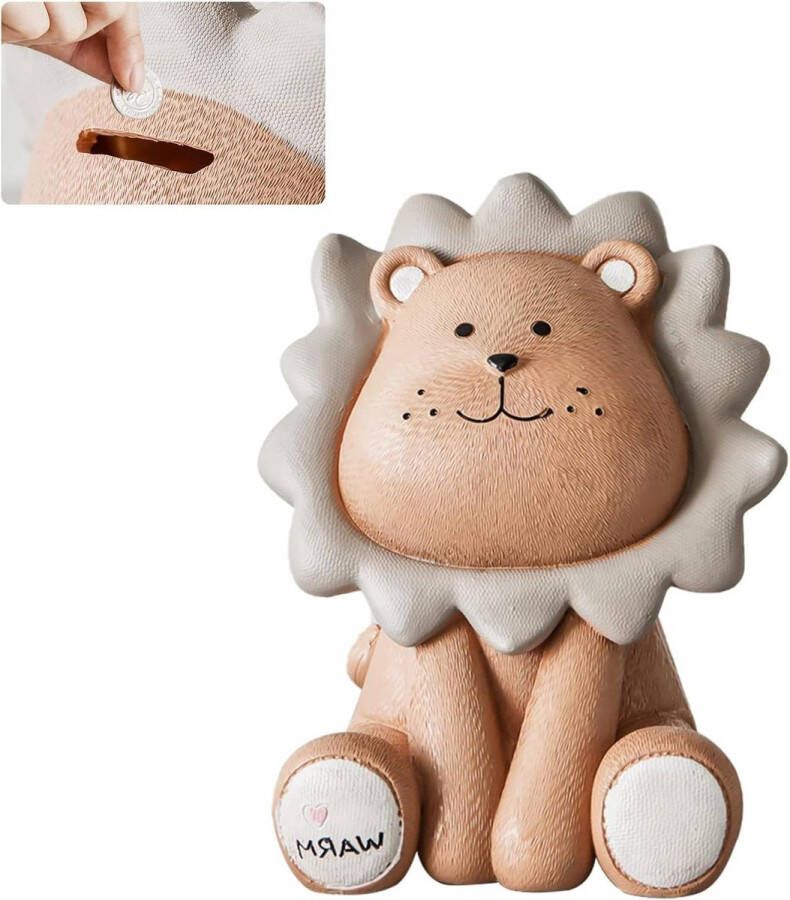 Spaarpot Kinderen Spaarvarken Leeuw Herbruikbare Spaarpot voor Munten of Notities Slaapkamer-Woonkamer-Tafel Bruin