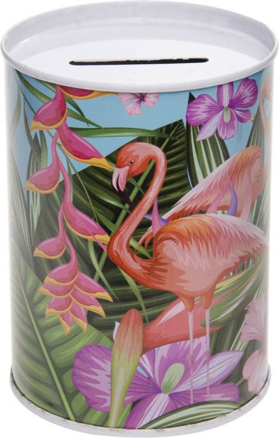 Merkloos Sans marque Spaarpot lichtblauw flamingo 7.5 x 10 cm Blikken metalen spaarpotten met flamingos