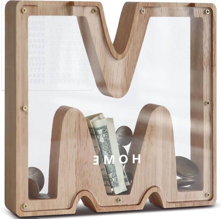 Spaarpot personaliseerbaar houten transparant kinderen creatief spaarvarken bankbiljetten verjaardagscadeau huisdecoratie souvenir (M)