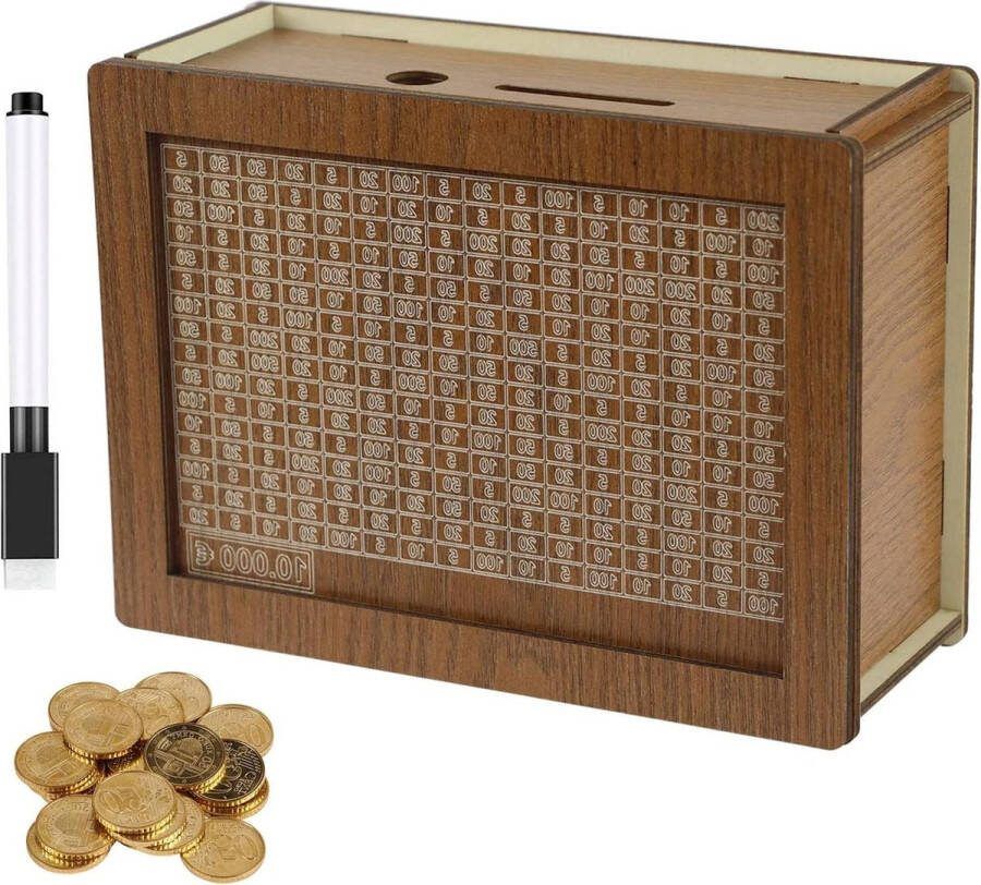 Spaarpot teller Houten spaarvarken herbruikbaar Geldpot met uitwisbare pen Geldbesparende bank Budgetboxen volwassenen kinderen