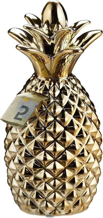 Spaarpot trendy design ananas decoratie goud 24 x 105 cm Relaxdays munten & biljetten opbergbox