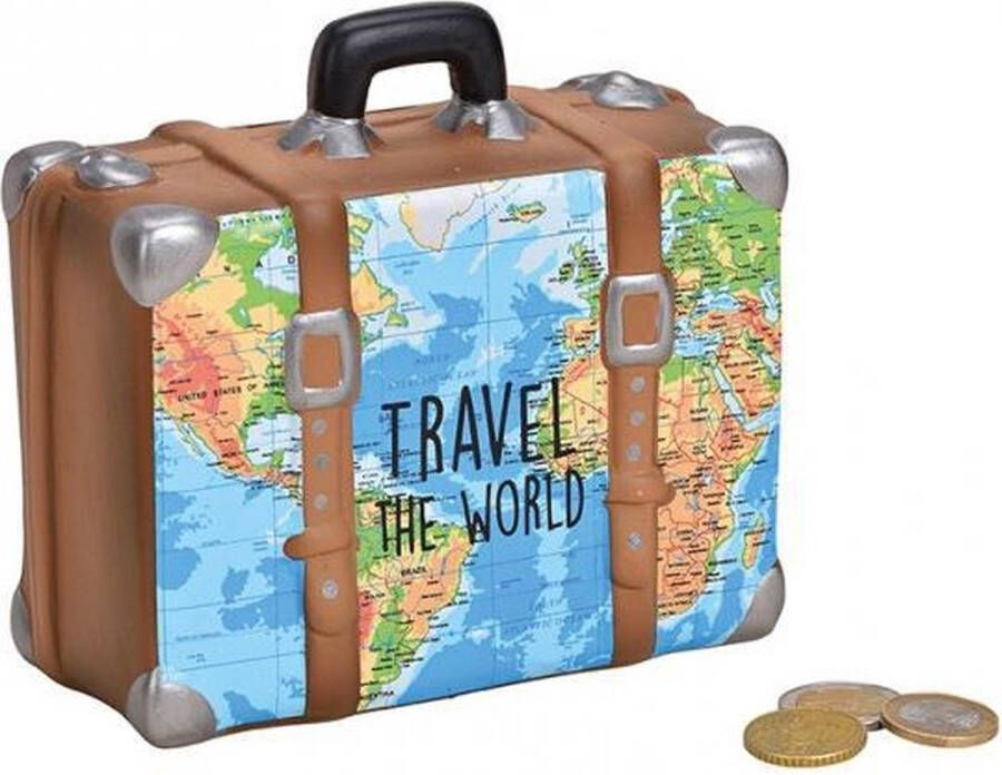 Spaarpot vakantie koffer met wereldkaart Travel the world