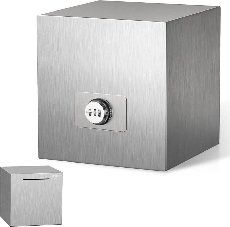Spaarpot Volwassenen Herbruikbaar Roestvrij Staal Metalen Spaarpot Met Slot Spaarbank Zilver