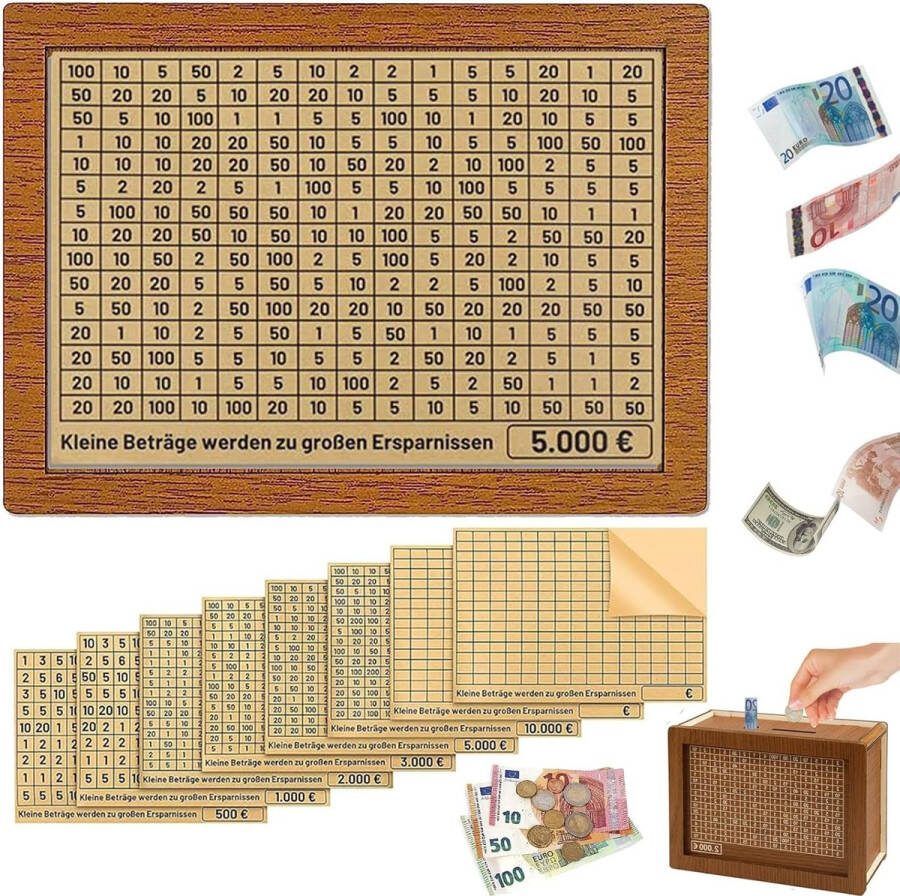 Spaarpot volwassenen Spaarpot Spaarpotten Sparen met een doel Van hout Tot €5000 Herbruikbaar Jongen & Meisje Must have voor grote spaarders!
