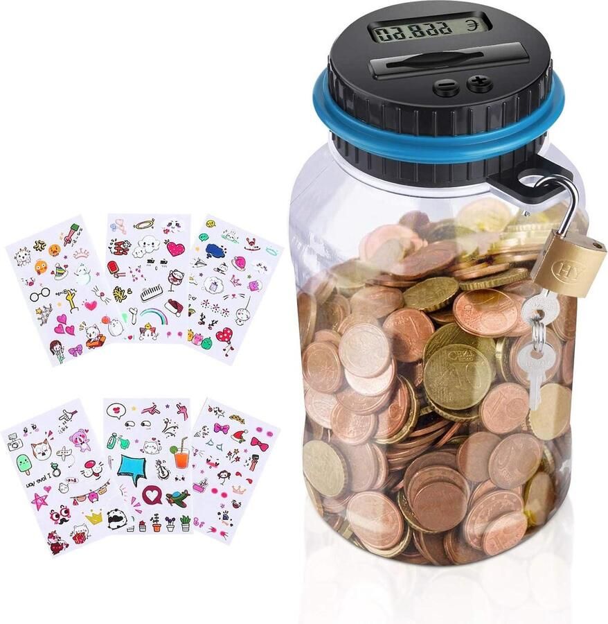 Spaarpot voor kinderen elektronische spaarpot 18 l grote spaarpot met slot en schattige stickers spaarpot met teller