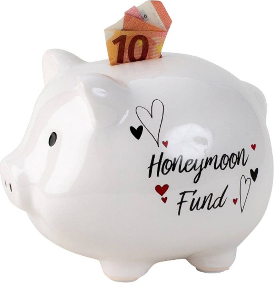 Spaarpot voor volwassenen Honeymoon Fund keramiek spaarvarken in bruiloft thema 14 x 18 cm