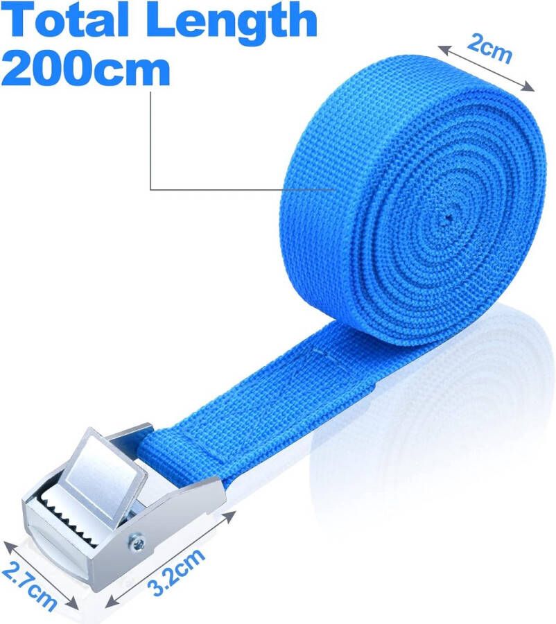 Spanband 4 Hogedruk-Sjorbanden Van 2 m Verstelbare Bevestigingsriem met Clipsluiting Spanriemen Voor Vrachtvervoer Van auto's en Motorfietsen(Blauw)