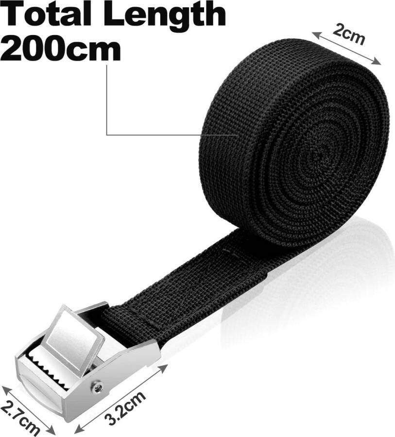 Spanband 4 Hogedruk-Sjorbanden Van 2 m Verstelbare Bevestigingsriem met Clipsluiting Spanriemen Voor Vrachtvervoer Van auto's en Motorfietsen(Zwart)
