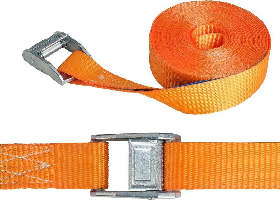 Spanband 6 m lange polymeer sjorband conform EN 12195-2 enorm robuuste spanband met klemsluiting 400 kg capaciteit en 25 mm dik oranje