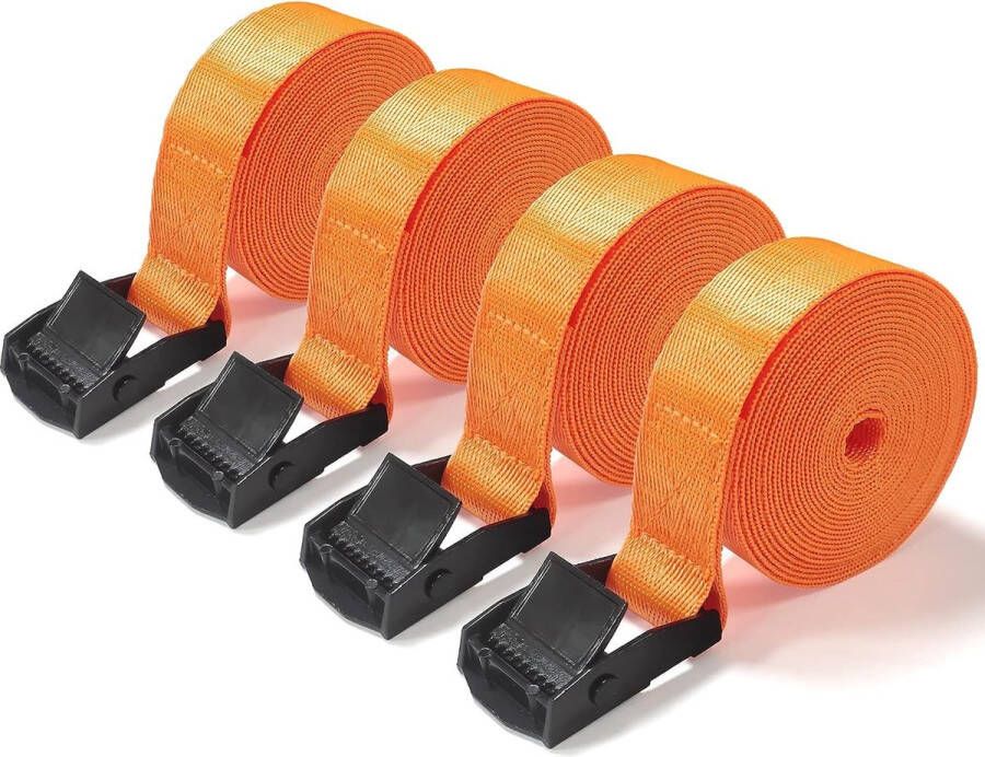 Spanband kort spanbanden met ratel verstelbare sjorbanden voor auto fietsendrager SUP-kajak bagage vrachtwagen DIN EN 12195-2 standaard 4 verpakkingen 3 m x 25 mm (oranje)