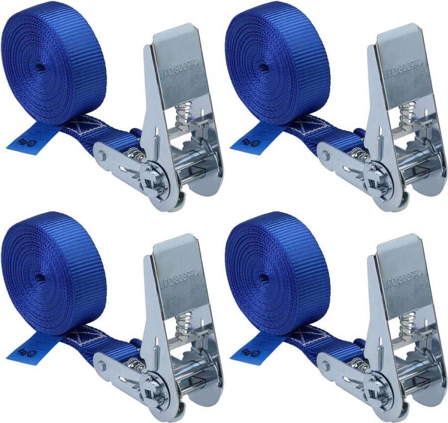 Spanband met ratel blauw 4 meter of 6 meter 25 mm breed belastbaar tot 800 kg