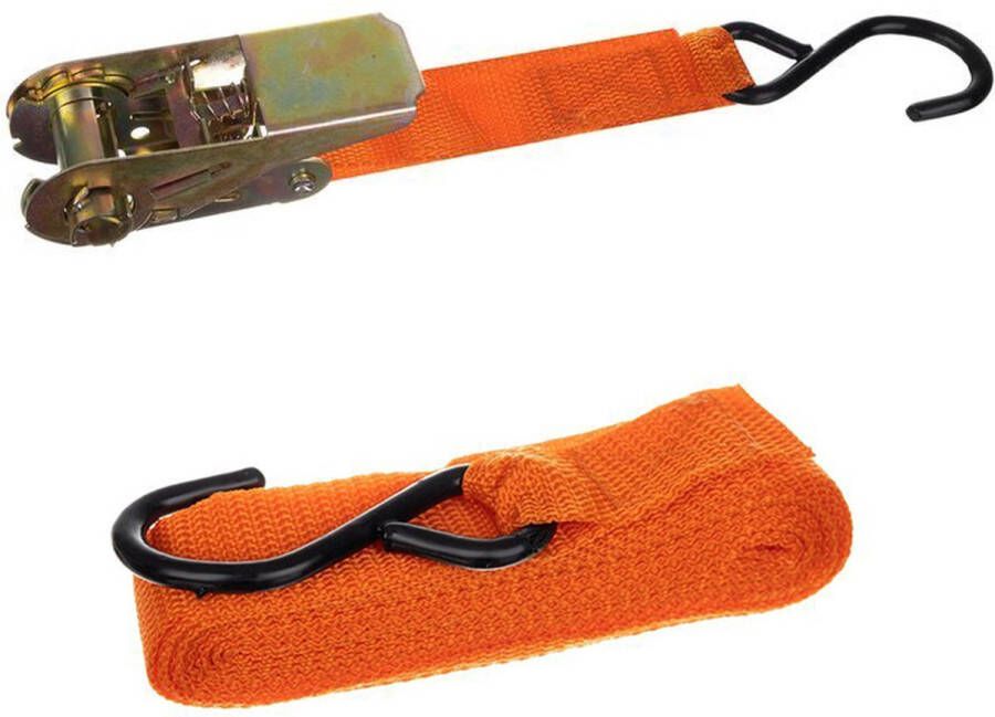 Spanband transportbanden sjorbanden met haak en spanner oranje 410 cm lengte set van 4 stuks