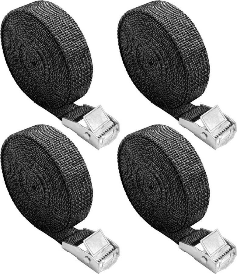 Spanbanden 10 m 4 stuks zwart spanband met klemsluiting motorfiets fietsendrager extreem robuuste spanbanden DIN EN 12195-2 standaard Spanbanden met ratel