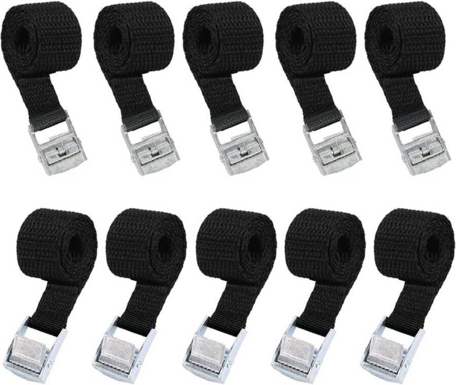 Spanbanden 10 stuks Kort 40 cm Sjorbanden met klemsluiting Bevestigingsriemen Fietsendrager Autobagagedrager Camping outdoor Zwart Spanbanden met ratel