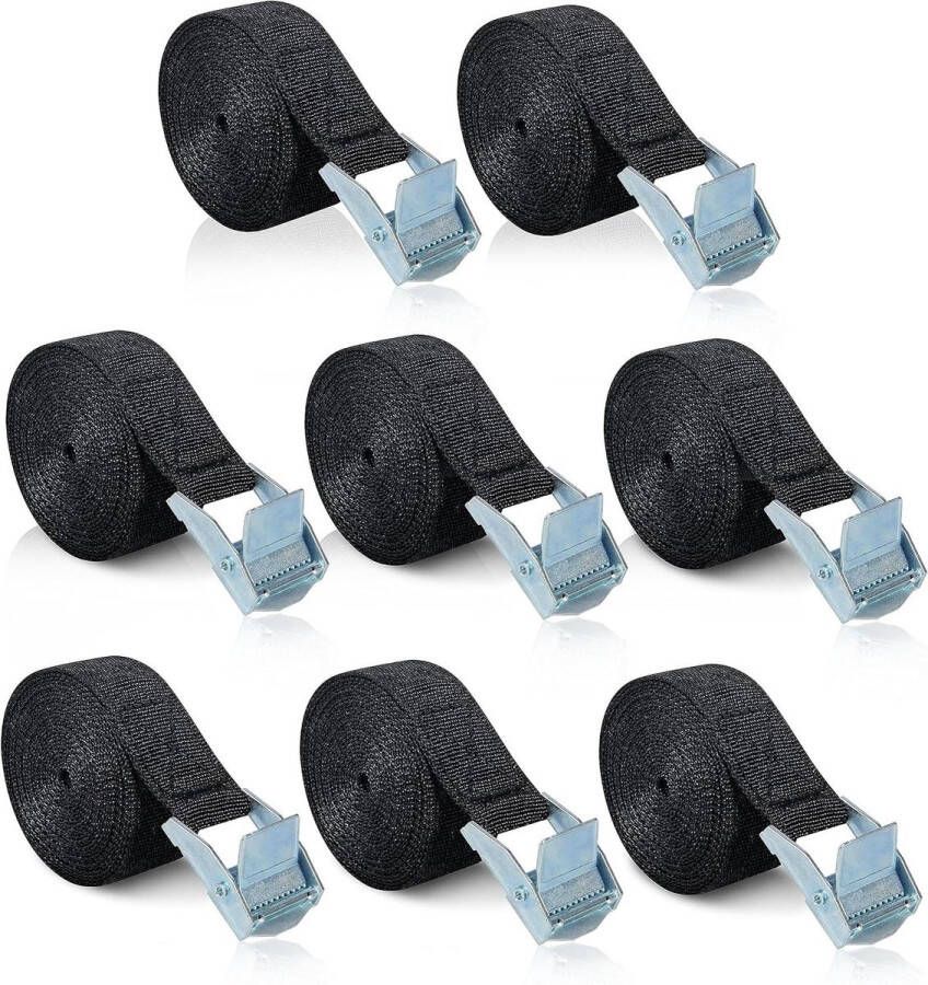 Spanbanden 2 meter zwart 8 stuks voor fiets en auto korte sjorbanden met klemsluiting Spanbanden met ratel