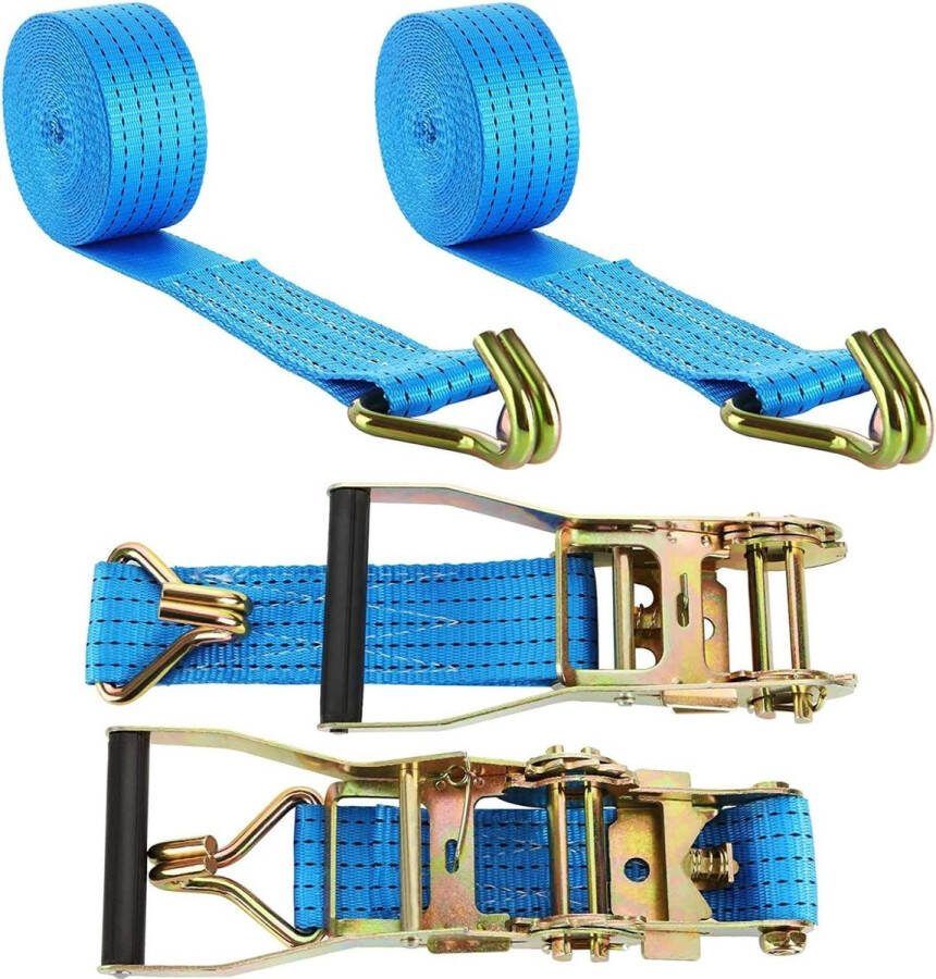 Spanbanden 2 sets van 5000 kg 6 m x 50 mm ratelriem met haken Polyester Spanbanden met Ratelspanner Spanbanden met ratel
