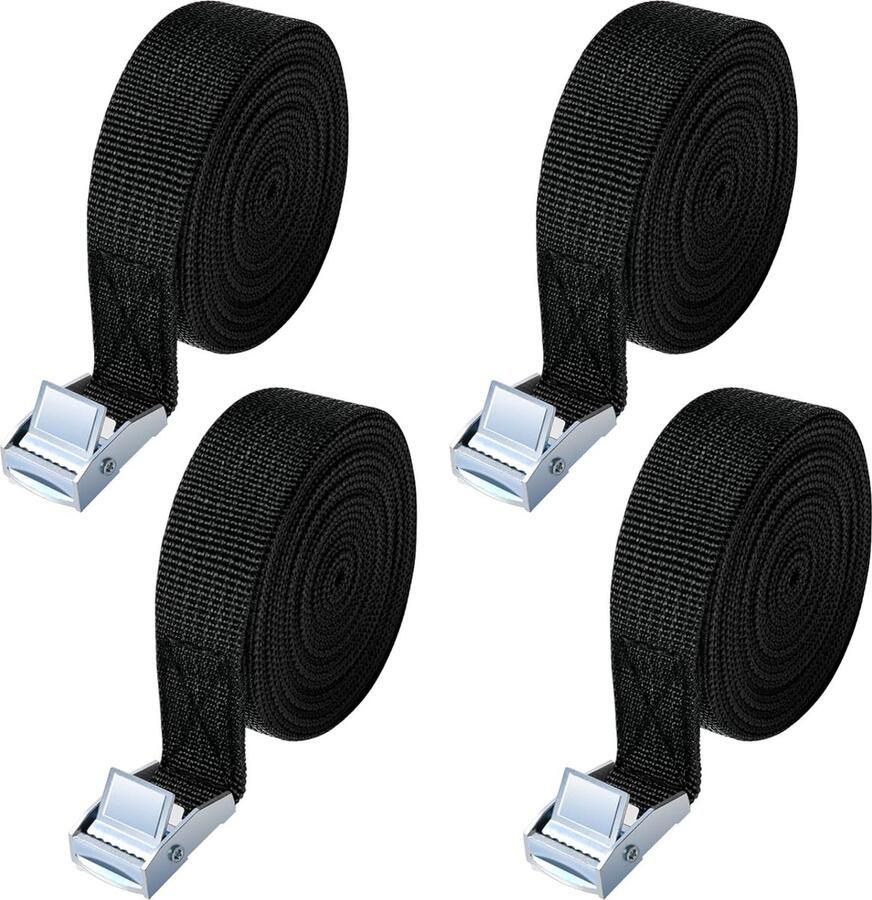 Spanbanden 4 stuks heavy-duty spanbanden 3M verstelbare spanbanden Ratelbanden voor motorfiets vracht vrachtwagens aanhangwagen bagage 250 kg laadvermogen snelsluiting (zwart)