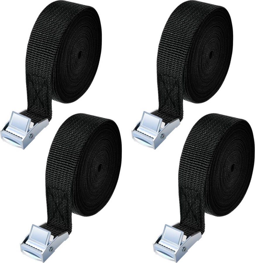 Spanbanden 4 stuks heavy-duty spanbanden 6M verstelbare spanbanden Ratelbanden voor motorfiets vracht vrachtwagens aanhangwagen bagage 250 kg laadvermogen snelsluiting (zwart)