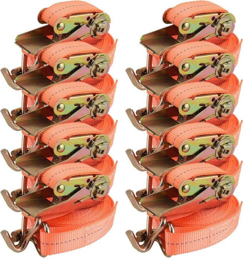 Spanbanden belastbaar tot 800 kg 10 stuks 6 m x 25 mm oranje sjorbanden voor ladingzekering Spanbanden met ratel
