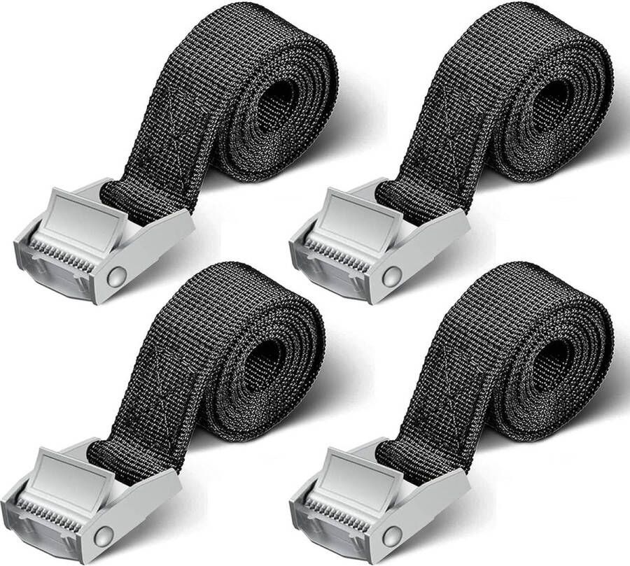 Spanbanden kort 4 stuks 250 kg 1 m 2 m spanriem zwart sjorband voor motorfiets fietsendrager extreem robuuste sjorbanden (2 m x 4 stuks)