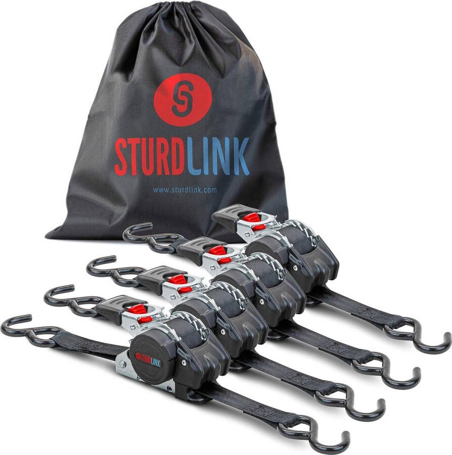 Spanbanden met Automatische Ratel en S-haken 25mm 3m x4 LC 300daN 600daN Sjorbanden met Automatische Oprolmechanisme Ideale Bevestiging voor Aanhanger Motorfiets Quad Auto EN