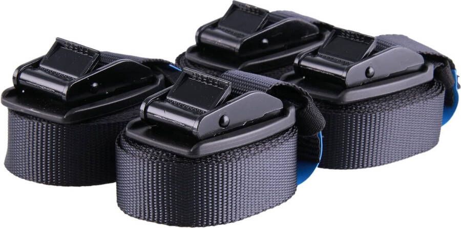 Spanbanden met klemsluiting en gespbescherming van rubber lengte: 4 m. Breedte: 25 mm; sjorbanden belastbaar tot 540 kg volgens DIN EN 12195-2 premium spanband set van 4 zwart