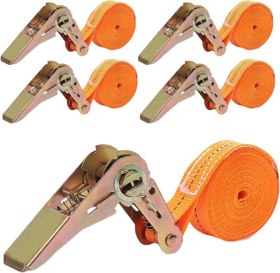 Spanbanden met ratel 25mm x 2m set van 4 bevestigingsriemen voor auto handwagen motorfiets bagage camping vaste ladingen