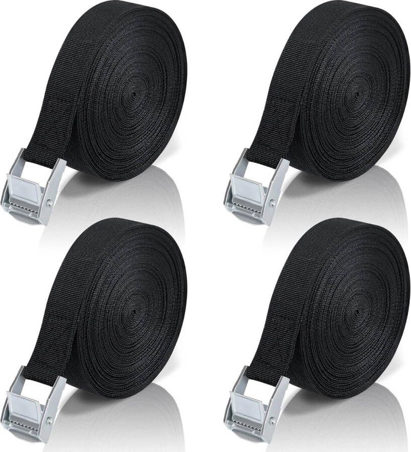 Spanbanden met Ratel 4 stuks 10 m Spanbanden Fietsendrager Zwarte Bevestigingsriem Sjorbanden met Klemsluiting Bagagedrager Spanband voor Auto Fiets Steekwagen Motorfiets Bagage Camping