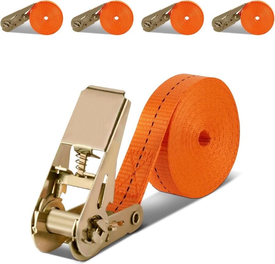 Spanbanden Met Ratel 5m Set Van 4 Gecoat Hardstaal 1000 kg Capaciteit Bevestigingsriemen Met Klemsluiting Voor Auto Steekwagen Motorfiets En Camping
