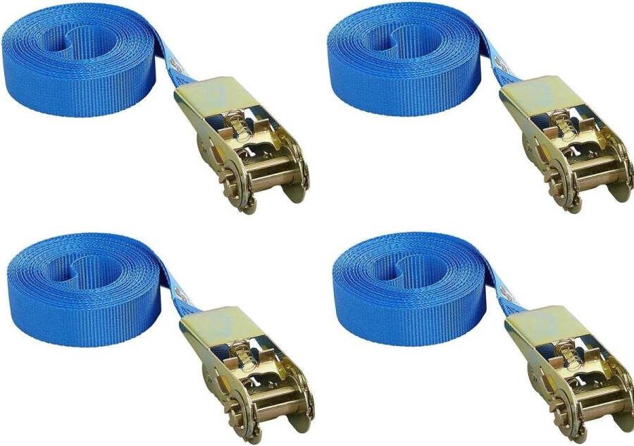 Spanbanden met ratel sjorbanden set van 4 blauw 35 meter DIN EN 12195-2 belastbaar tot 500 kg Spanbanden met ratel